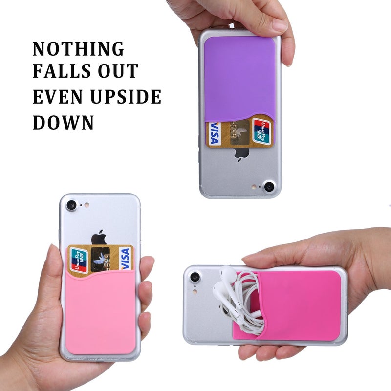 Pofesun 3Pack Cell Phone Card Holder Pocket for Back of Phone,Silicone Stick on Wallet Credit Card ID Case Sleeve Self Adhesive Sticker for iPhone 15 14 13 12 Pro Max,iPad,Samsung Galaxy-Pink,Purple,Rose - Image 4